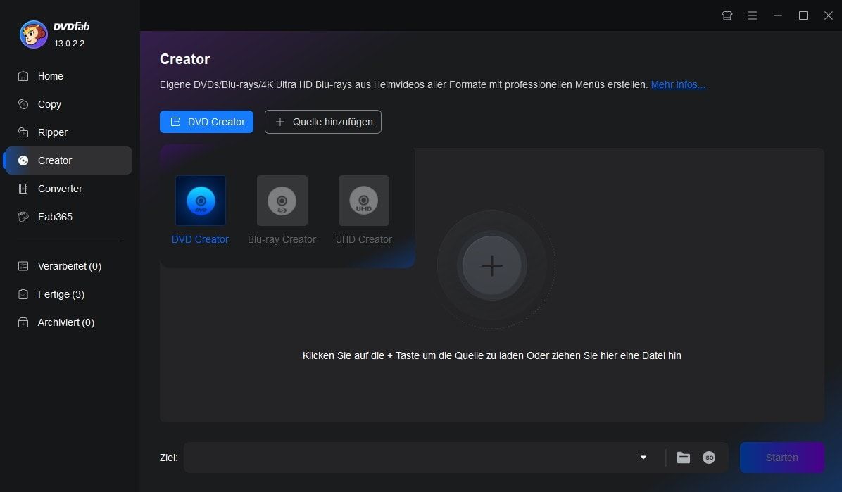 Starten Sie den DVDFab DVD Creator, und laden Sie die Quellvideos