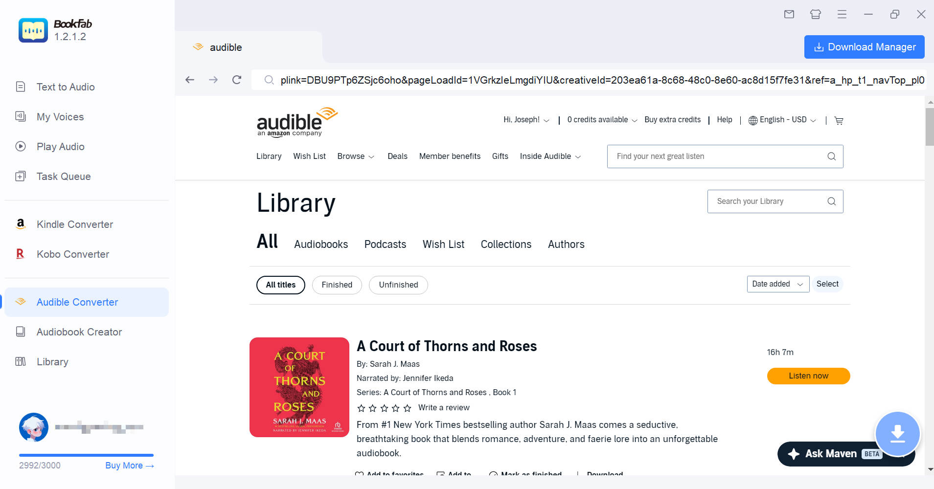 在BookFab Audible Converter中登入Audible