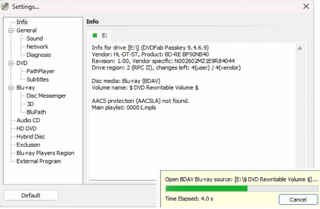 Run Passkey for Blu-ray Recorder and load the source