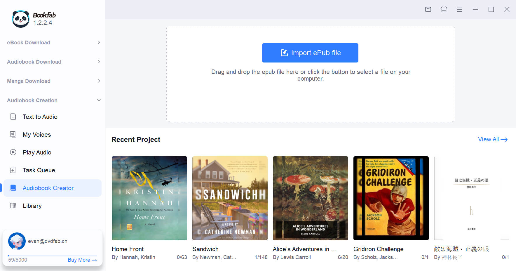 Lancez BookFab et chargez le fichier .epub