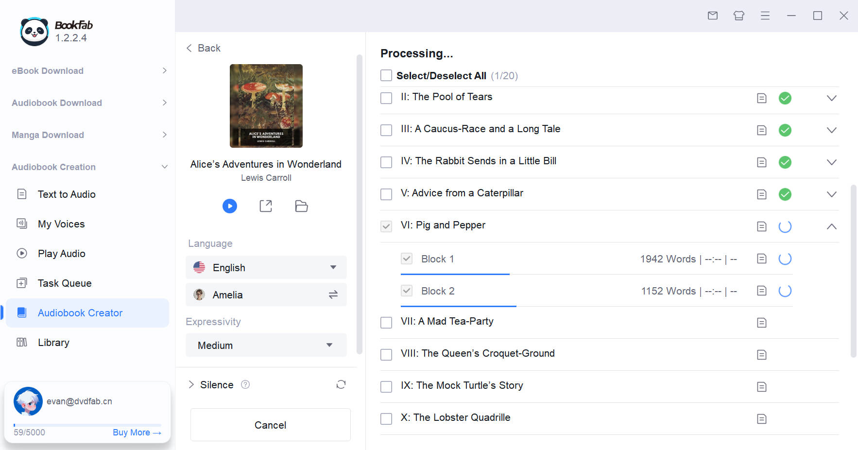 Sélectionnez les chapitres pour démarrer la conversion