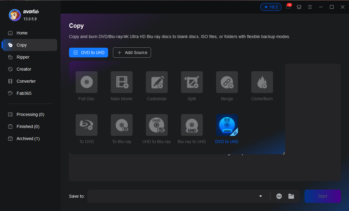 Starten Sie DVDFab DVD to UHD Converter und importieren Sie Ihre DVD.