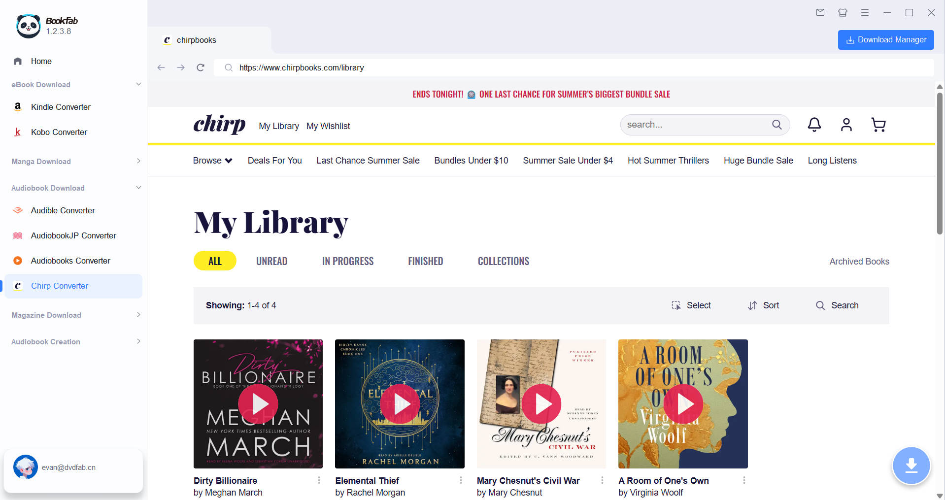 Connexion ChirpBooks avec intégration du compte