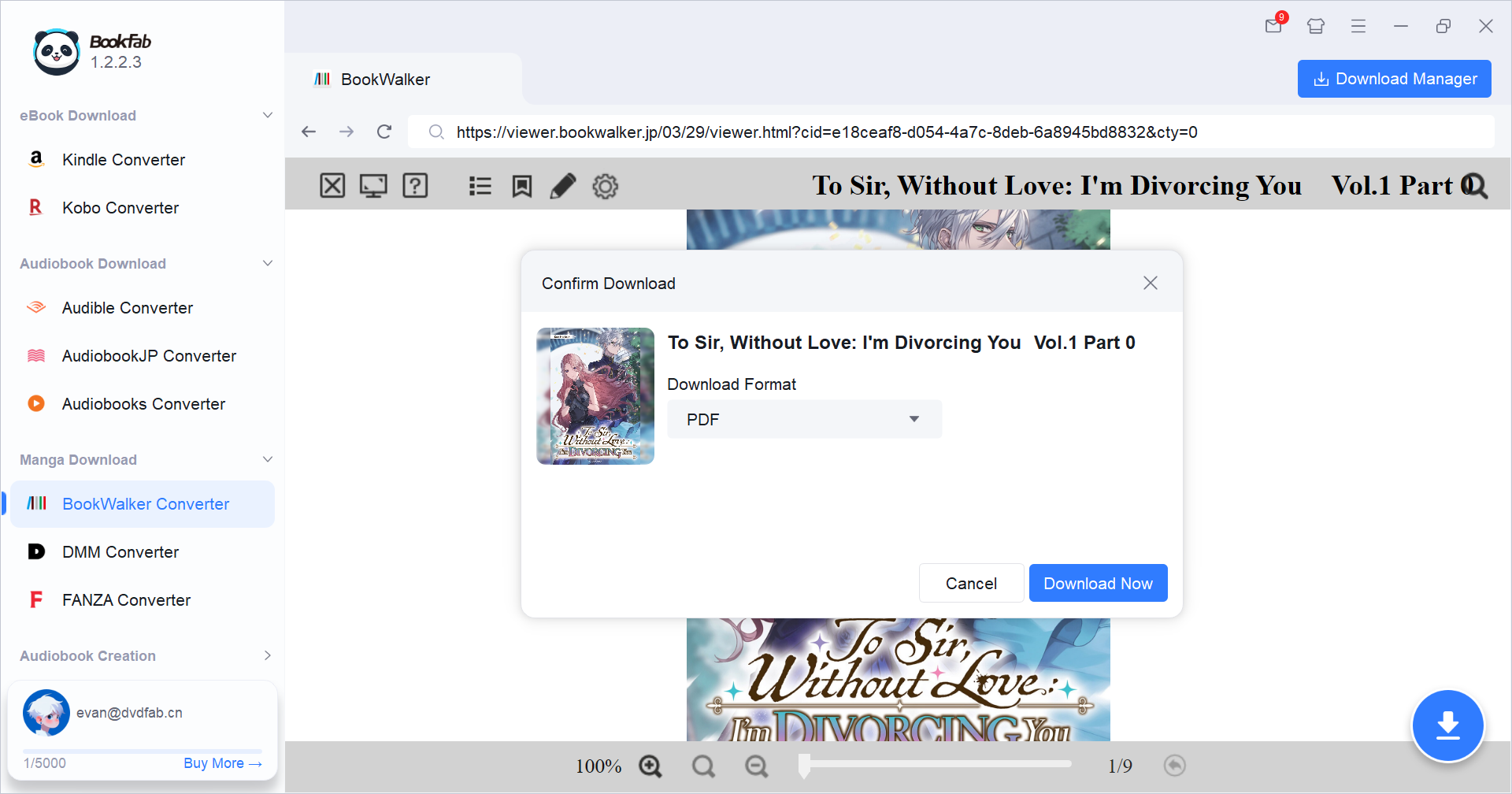 Sélectionner des mangas et choisir les formats de sortie dans la fenêtre de téléchargement