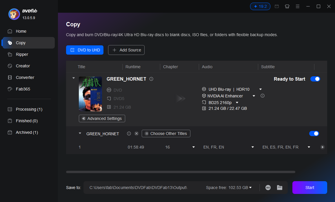 DVD-zu-UHD-Konvertierungseinstellungen konfigurieren