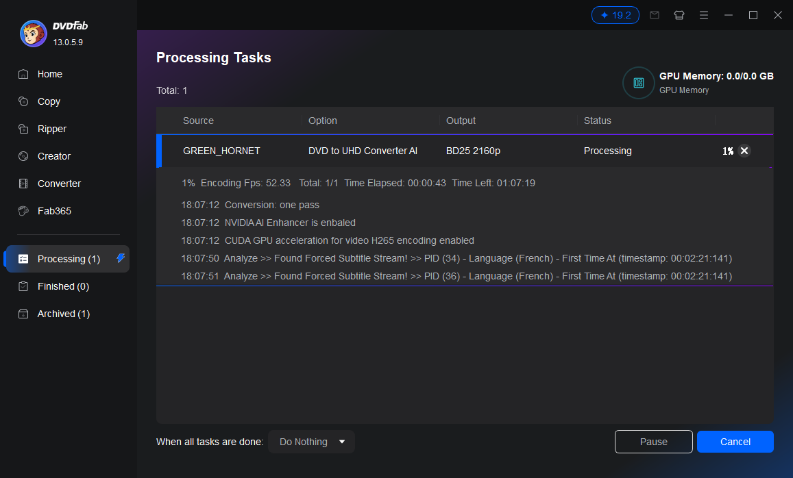 Starten Sie den DVD-zu-UHD-AI-Upscaling-Prozess