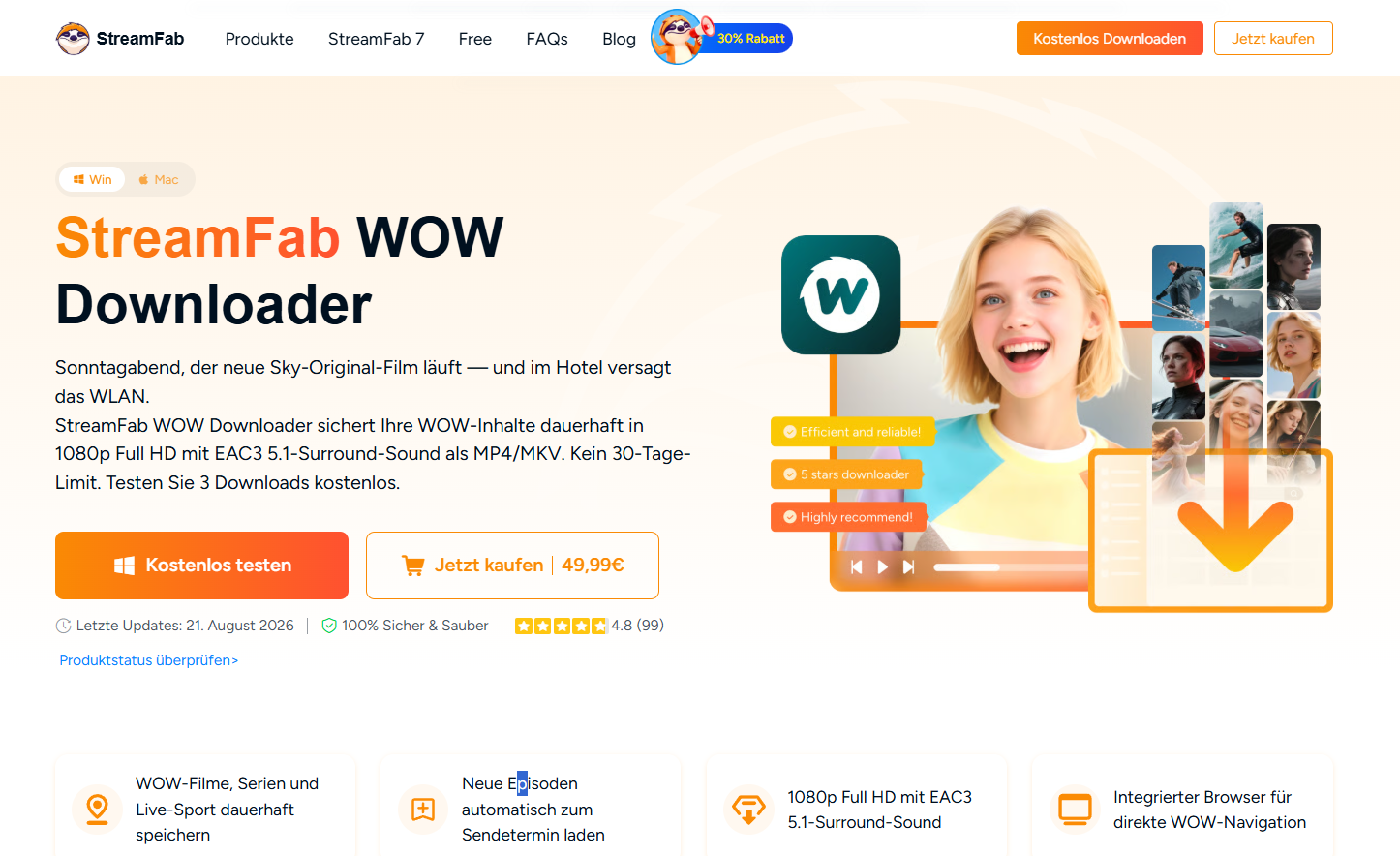 StreamFab WOW Downloader mit Dienstübersicht