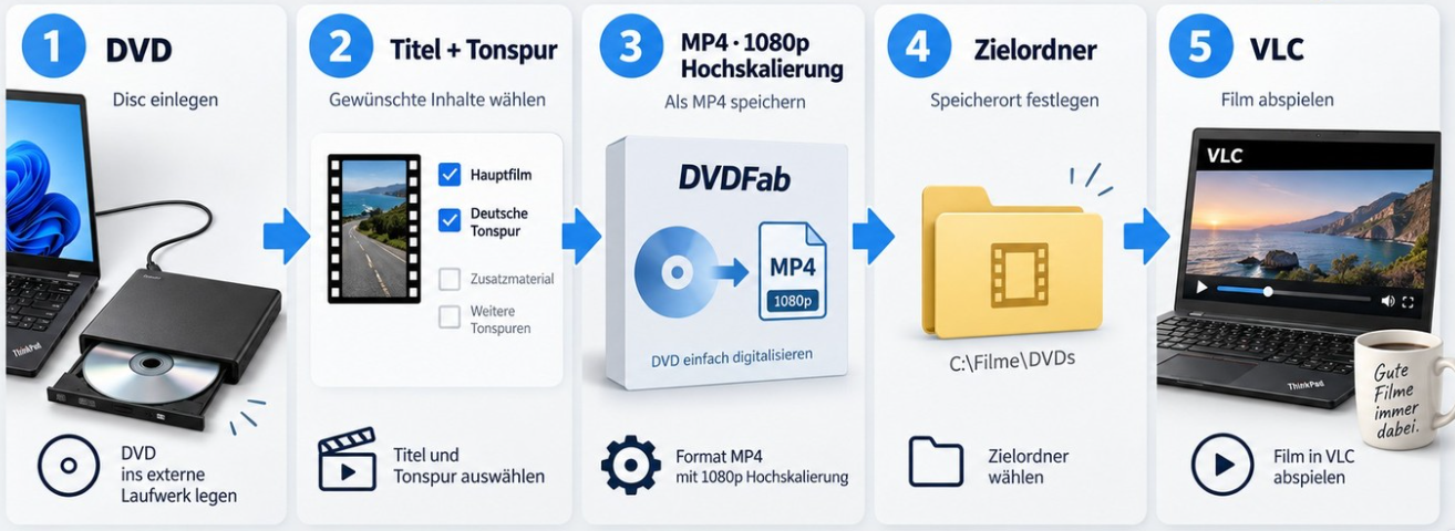 Workflow von der DVD über MP4 bis zur Wiedergabe in VLC