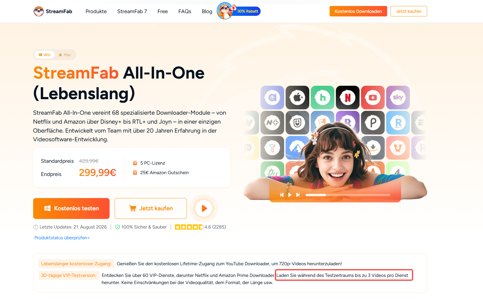 StreamFab All-In-One beim lokalen Speichern von Streaming-Videos