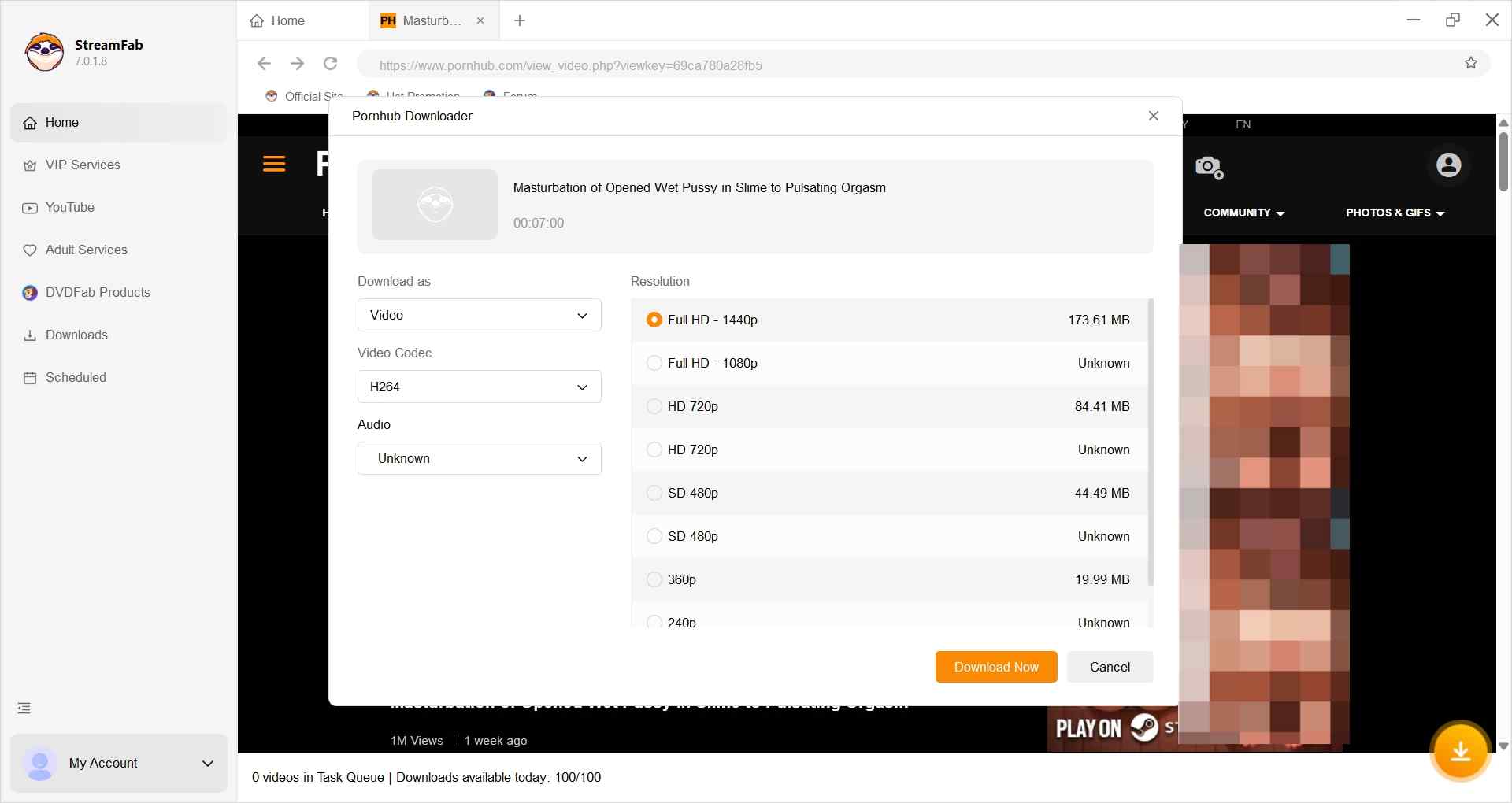play the pornhub video and customize the video status