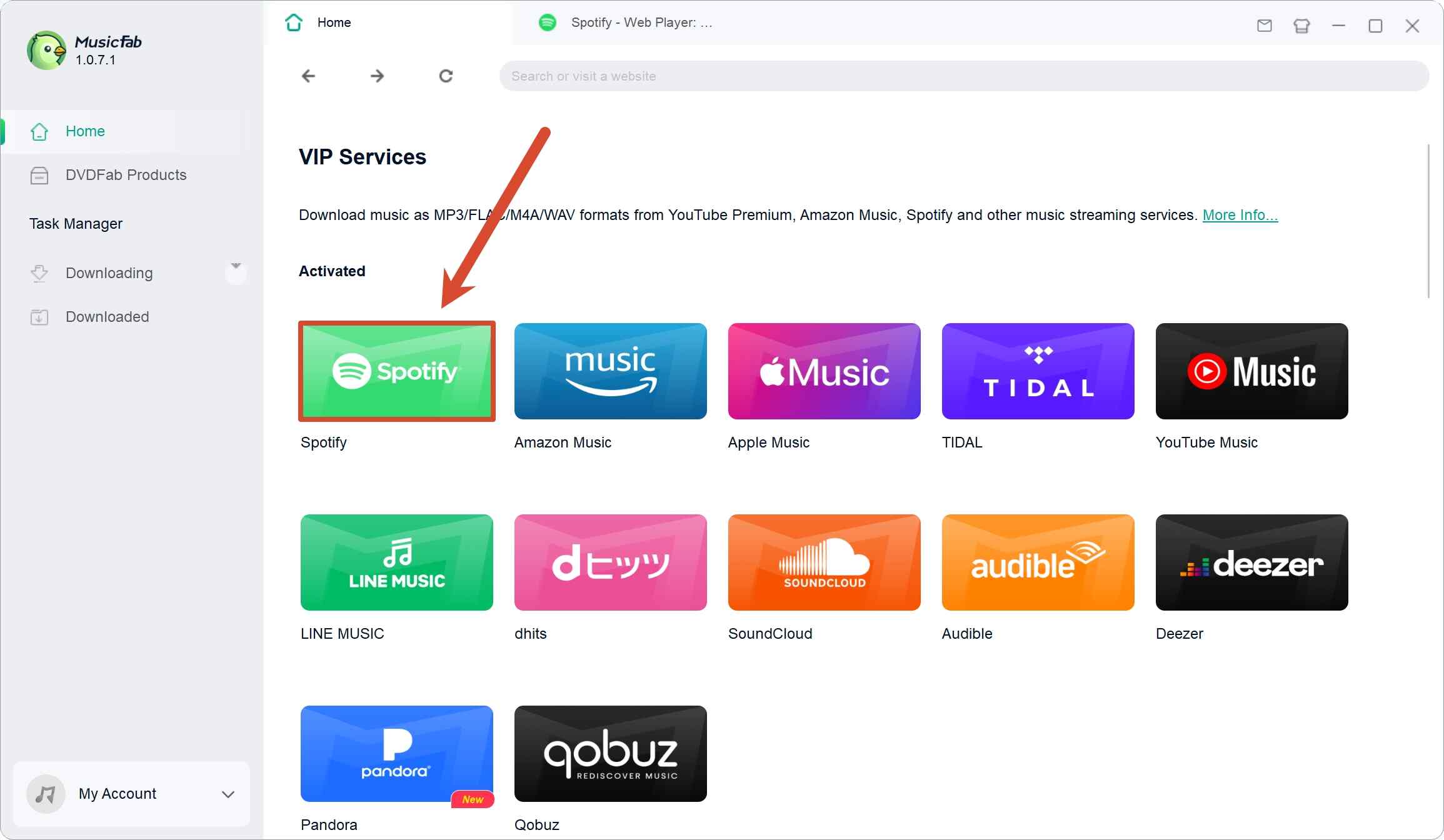 use musicfab spotify converter step 1