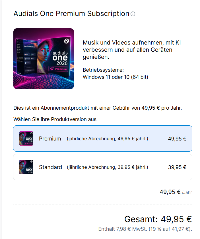 Schnittstelle von Audials One 2026