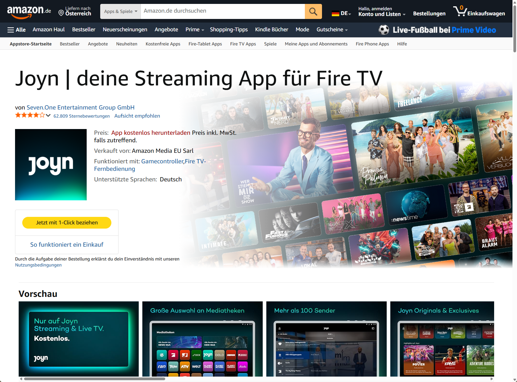 Joyn-App über Amazon.de für Fire TV bereitstellen