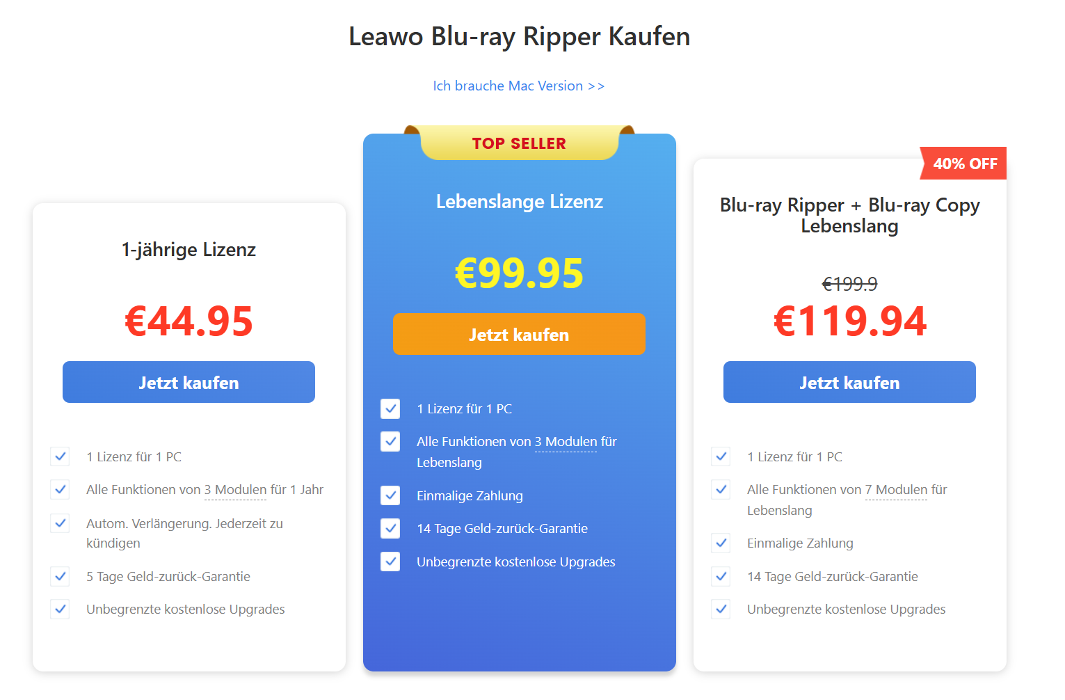Leawo Blu-ray Ripper: Preise, Lizenzen und Testversion