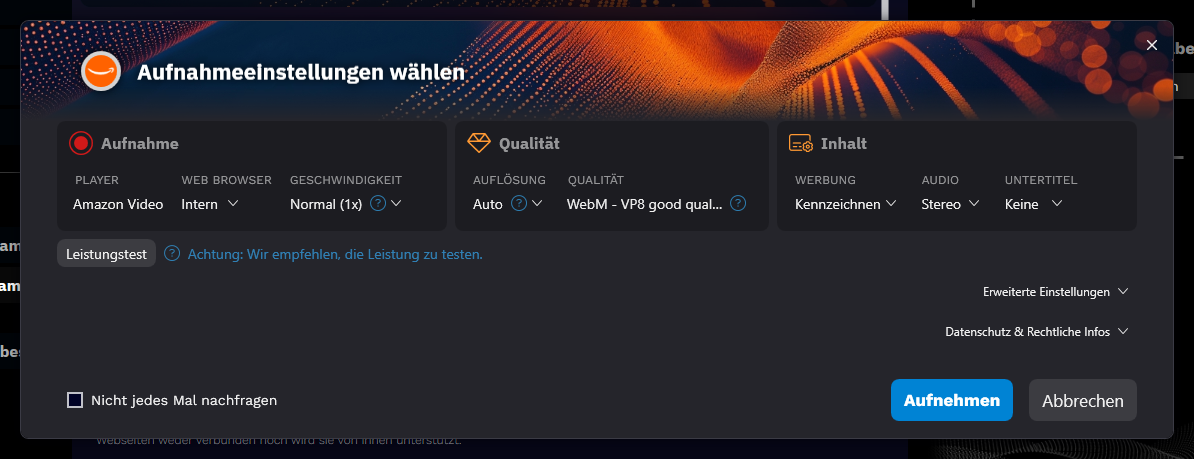 Audials Movie Videoaufnahme Einstellungen festlegen
