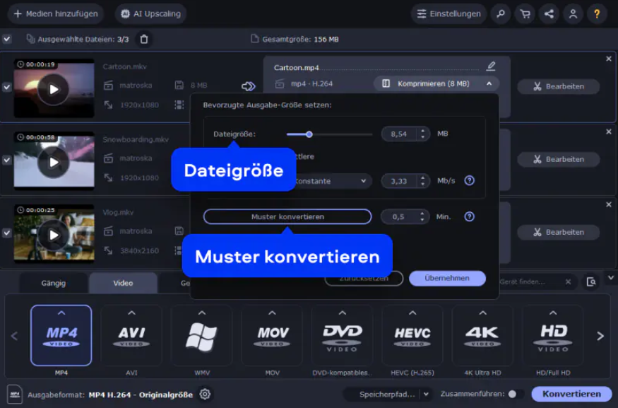 MP4-Ausgabeprofil in Movavi Video Converter wählen