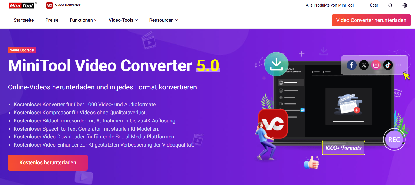 MiniTool Video Converter 5.0 mit Konvertierung, Download und Bildschirmaufnahme