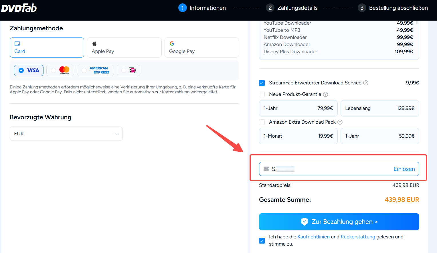 Rabattplan 3: Aktivieren Sie den StreamFab-Gutscheincode