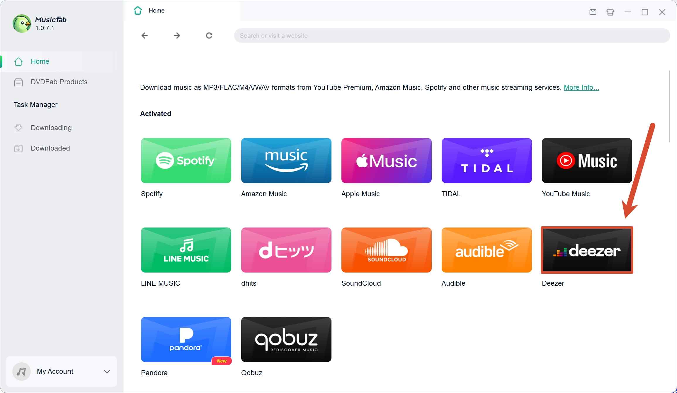 use musicfab deezer converter step 1