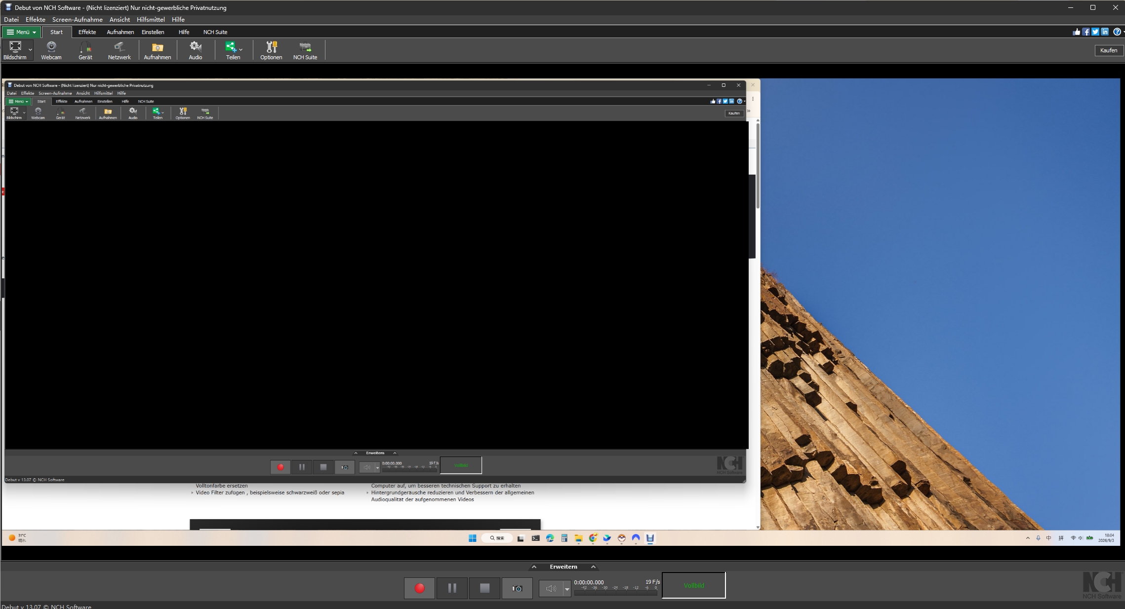 Debut Video Capture für Bildschirm Webcam und externe Videoquellen
