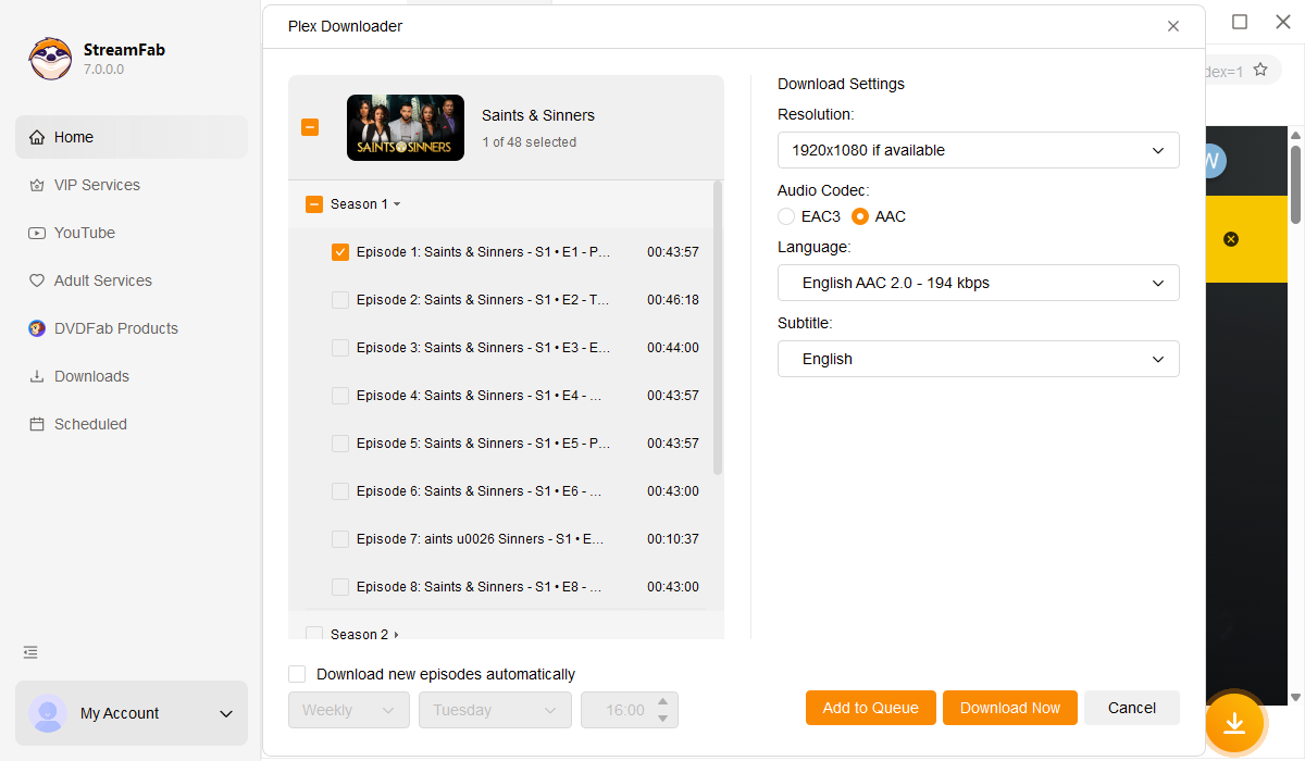 comment télécharger depuis Plex avec StreamFab étape 2