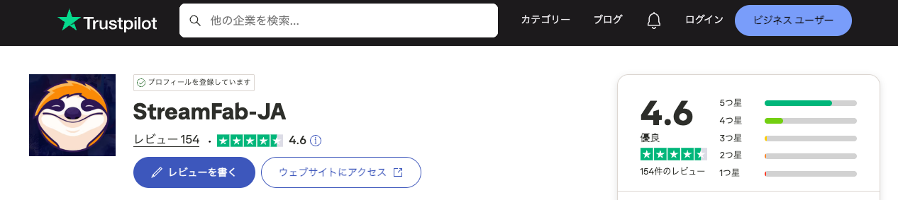 streamfabのTrustpilot