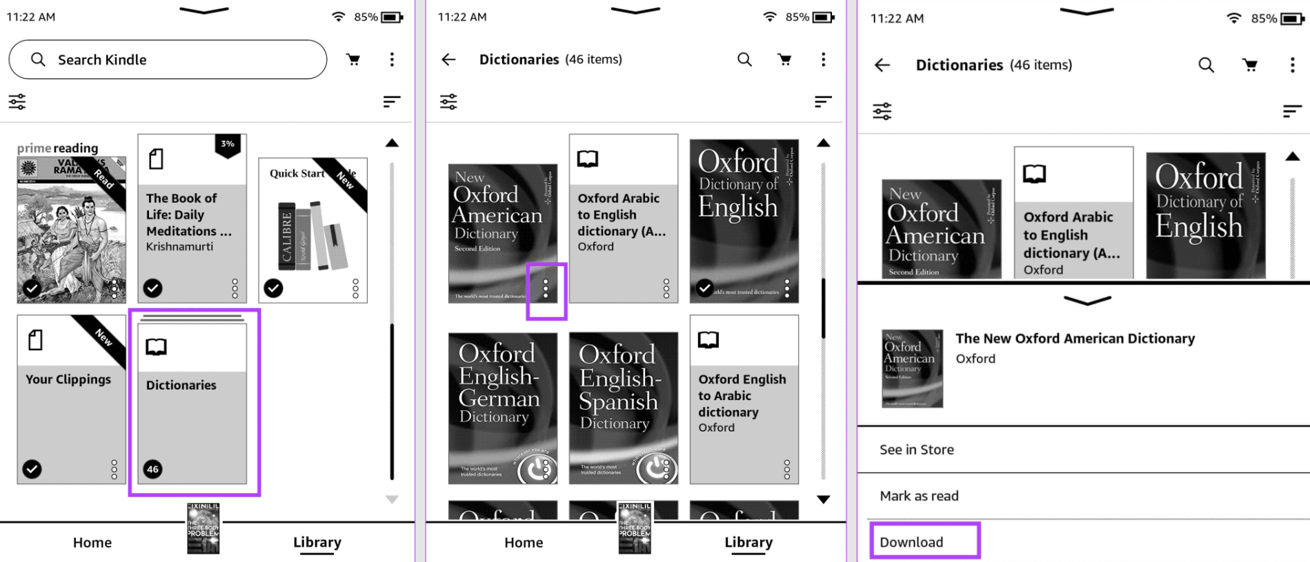 How to use Kindle dictionaries without wifi