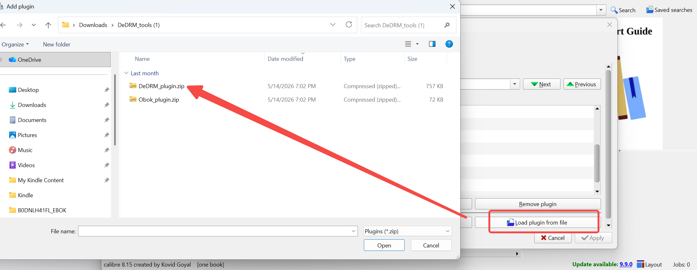 Install DeDRM_plugin.zip in Calibre