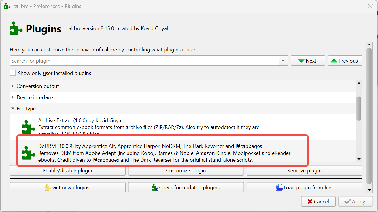Install DeDRM_plugin.zip in Calibre
