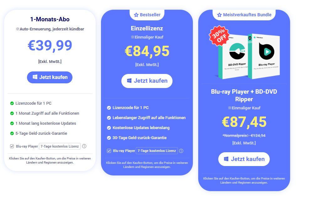 kostenpflichtige Vollversion des VideoByte BD-DVD Ripper-Preise
