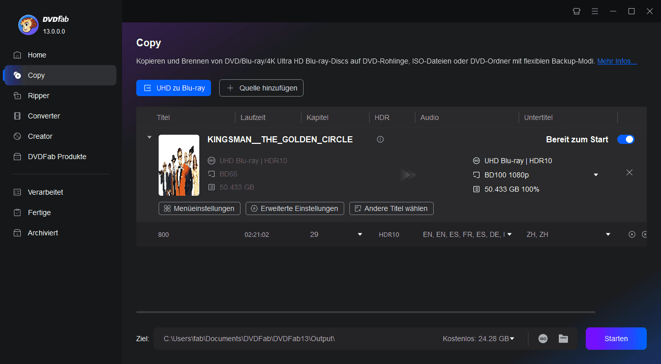 Wie verwenden Sie den DVDFab UHD to Blu-ray Converter