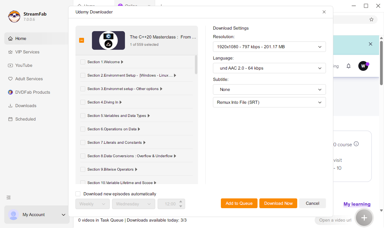 如何用 StreamFab 從 Udemy 下載 步驟2