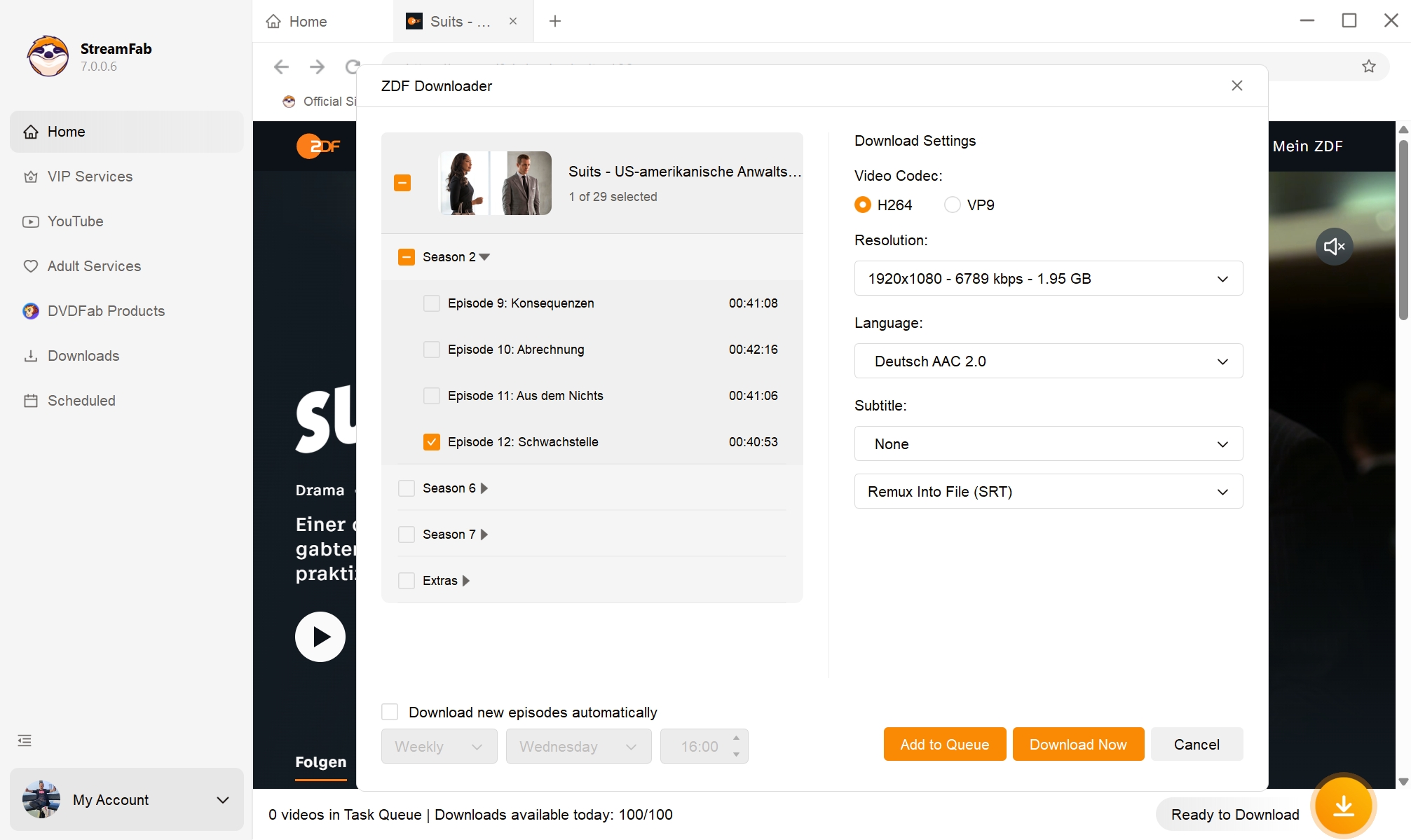 StreamFabでZDFメディテークの動画をダウンロードする手順2