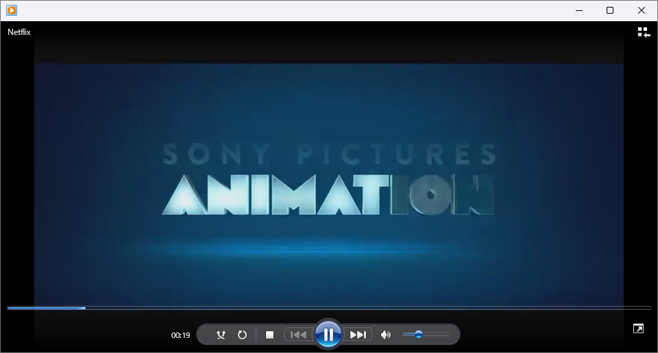 Windows Media Player spielt die von Audials aufgenommene Netflix-Datei ab: Sony Pictures Animation Logo sichtbar, Wiedergabe läuft fehlerfrei